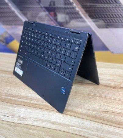 HP Elite Dragonfly Chromebook x360 touchscreen business laptop with sleek blue design and 360-degree convertible display