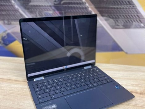 HP Elite Dragonfly Chromebook x360 touchscreen business laptop with sleek blue design and 360-degree convertible display